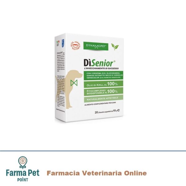 DISENIOR 20 BUSTINE 10GR è un alimento complementare sviluppato per favorire un invecchiamento di successo nel cane