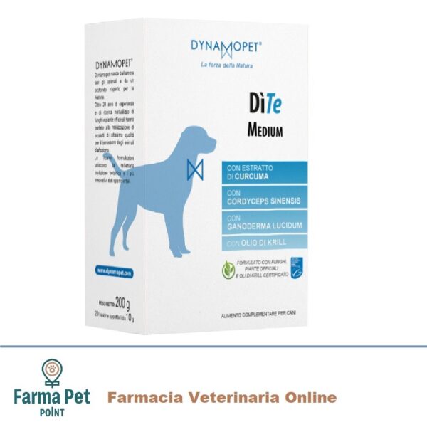 DITE MEDIUM 20 BUSTE 10G supporta cane e gatto in caso di disturbi infiammatori, sostiene la barriera antiossidante endogena e contribuisce alla protezione di reni e cuore