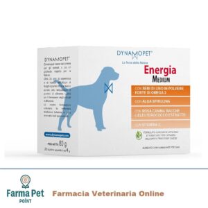 Dynamopet ENERGIA MEDIUM 20 BUSTINE 4GR è un alimento complementare sviluppato per animali sportivi, sostiene le fisiologiche funzioni dell’organismo