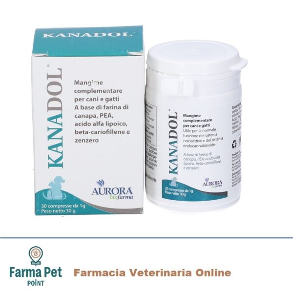 KANADOL 50 COMPRESSE Mangime complementare per cani e gatti utile per la normale funzione del sistema nocicettivo e del sistema endocannabinoide