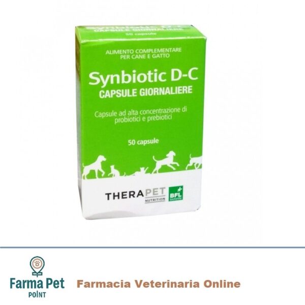 SYNBIOTIC D-C THERAPET 50 Capsule Capsule di probiotici e prebiotici ad alta concentrazione che riequilibrano rapidamente la microflora intestinale.